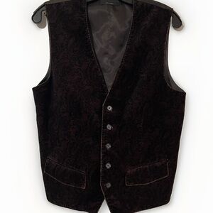 Express Mens Paisley Velvet Button Up Vest Size Small Brown And Black